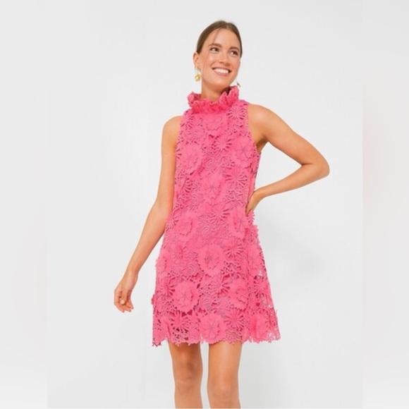 Tuckernuck Pink Hibiscus Guipire Lace Blythe Dress Size Small - Picture 7 of 8